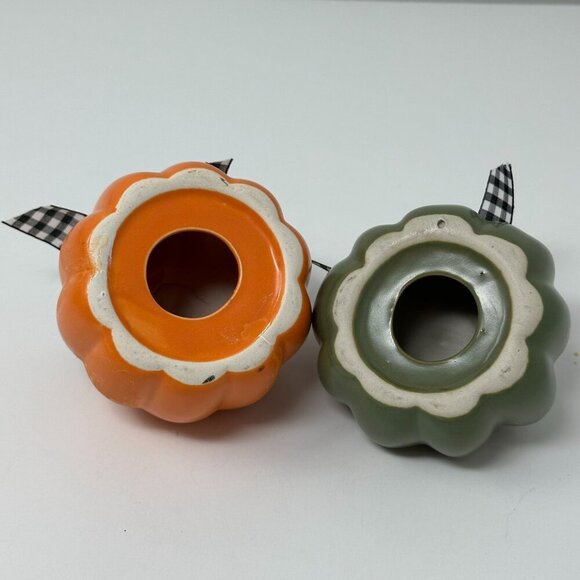 Farmhouse Fall Pumpkin Decor Set White Gray Green Buffalo Check Bow Autumn Decor - Picture 4 of 9